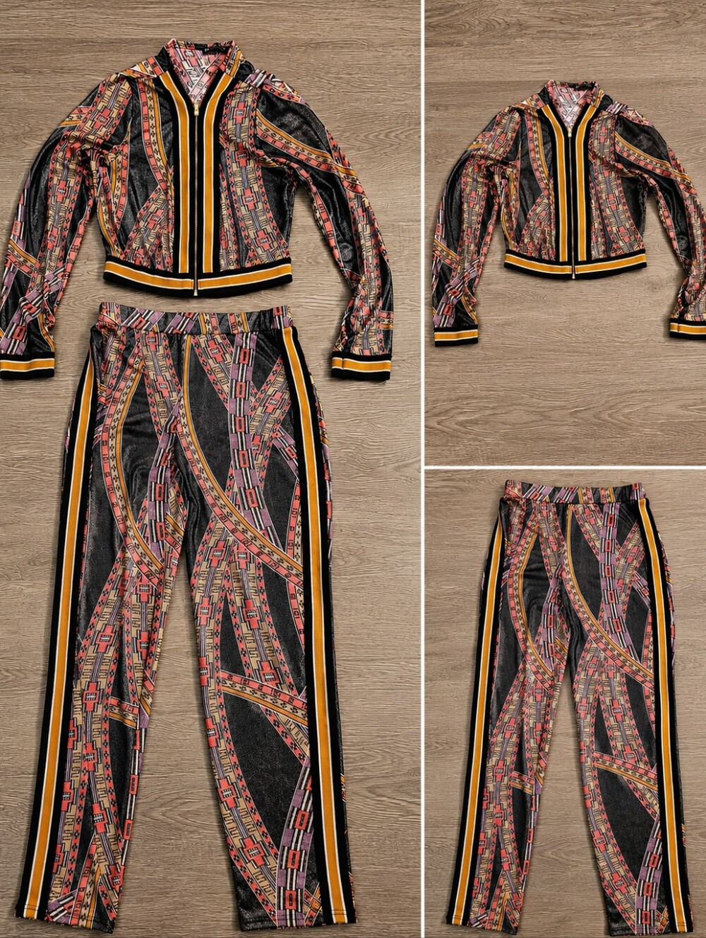 Fashion Nova Pink & Black Printed Track Jacket and Pants Set
